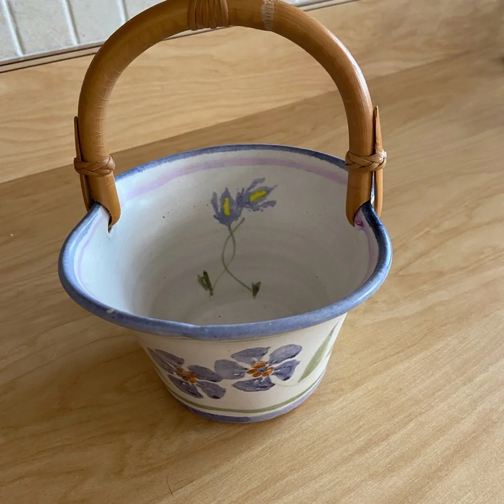Handcrafted ceramic rustic farmhouse pottery basket and candlestick room accents